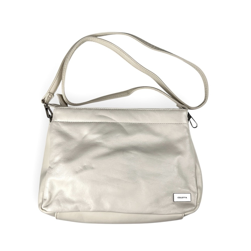 Vintage Coletta Shoulder Bag Clutch Genuine Leather‎ Bone Ivory Strap - Picture 2 of 12